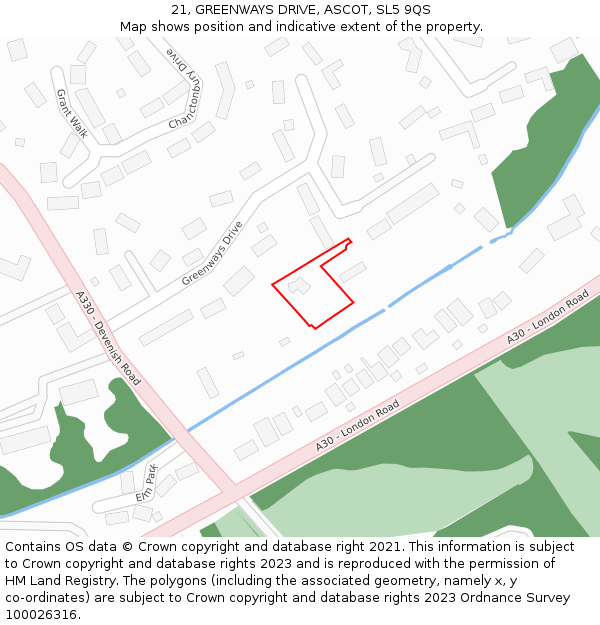 21, GREENWAYS DRIVE, ASCOT, SL5 9QS: Location map and indicative extent of plot