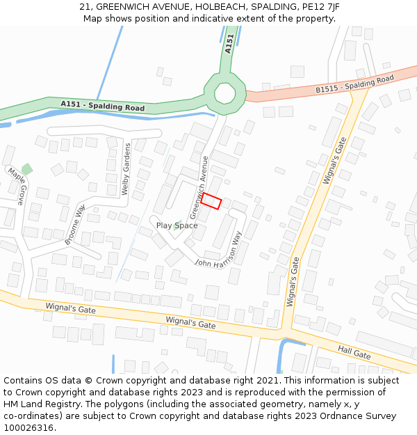 21, GREENWICH AVENUE, HOLBEACH, SPALDING, PE12 7JF: Location map and indicative extent of plot