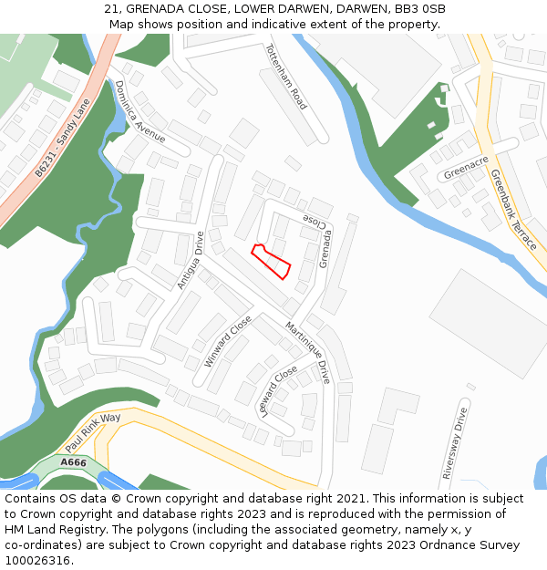 21, GRENADA CLOSE, LOWER DARWEN, DARWEN, BB3 0SB: Location map and indicative extent of plot