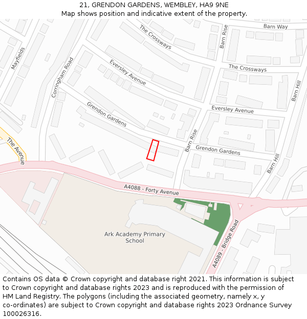 21, GRENDON GARDENS, WEMBLEY, HA9 9NE: Location map and indicative extent of plot