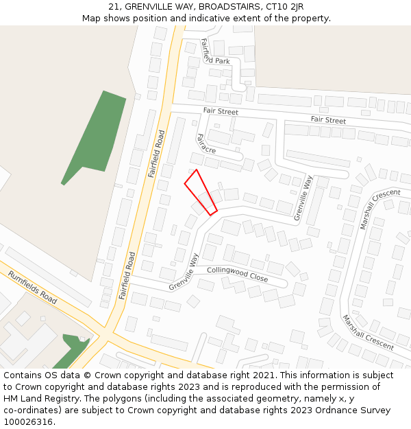 21, GRENVILLE WAY, BROADSTAIRS, CT10 2JR: Location map and indicative extent of plot