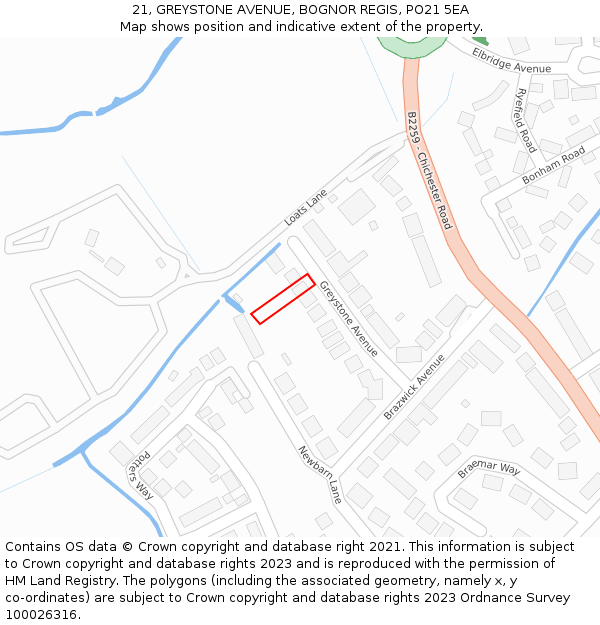 21, GREYSTONE AVENUE, BOGNOR REGIS, PO21 5EA: Location map and indicative extent of plot