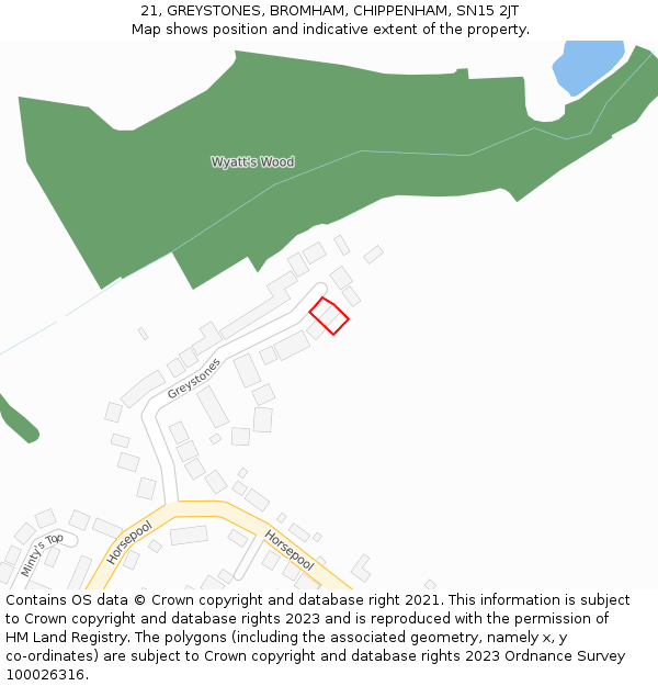 21, GREYSTONES, BROMHAM, CHIPPENHAM, SN15 2JT: Location map and indicative extent of plot