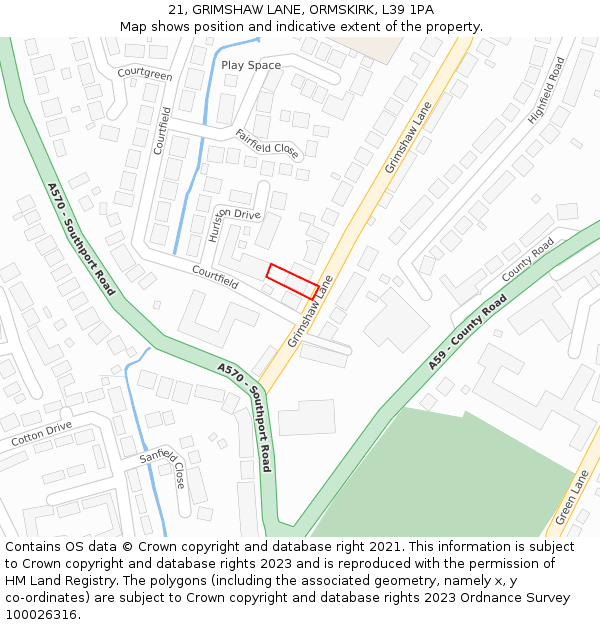 21, GRIMSHAW LANE, ORMSKIRK, L39 1PA: Location map and indicative extent of plot