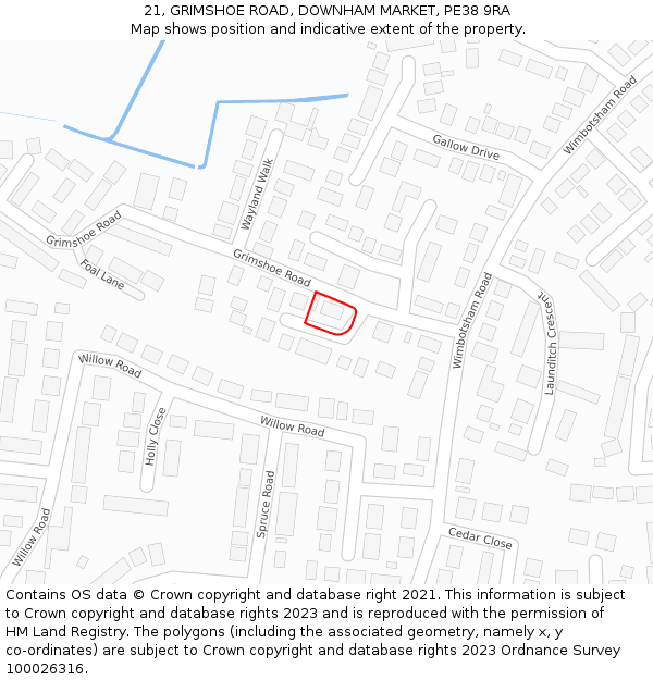 21, GRIMSHOE ROAD, DOWNHAM MARKET, PE38 9RA: Location map and indicative extent of plot