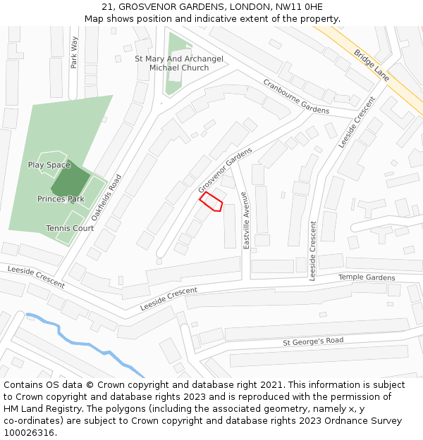 21, GROSVENOR GARDENS, LONDON, NW11 0HE: Location map and indicative extent of plot