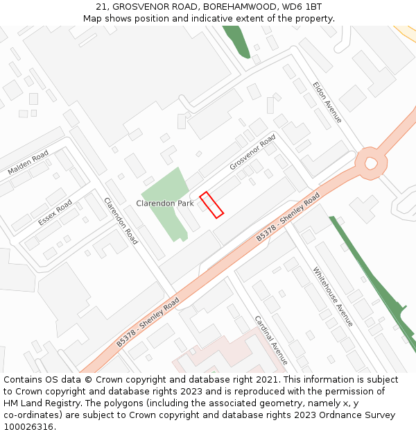 21, GROSVENOR ROAD, BOREHAMWOOD, WD6 1BT: Location map and indicative extent of plot