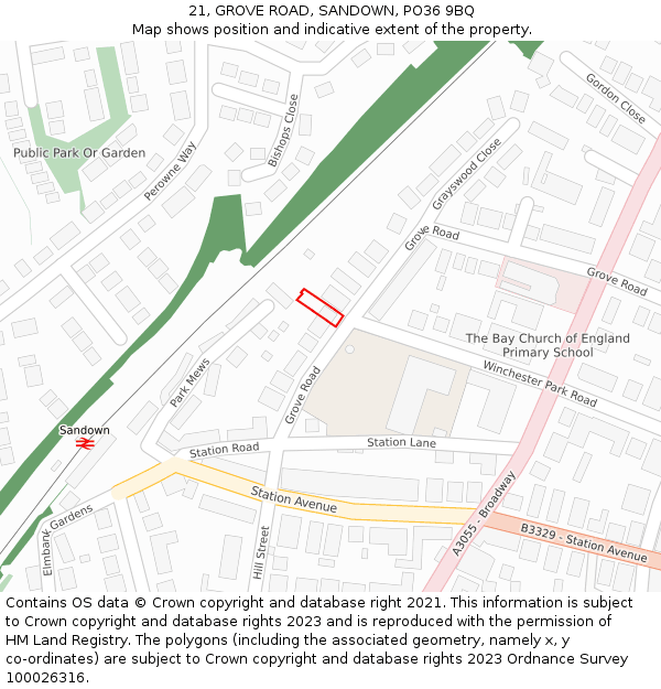 21, GROVE ROAD, SANDOWN, PO36 9BQ: Location map and indicative extent of plot