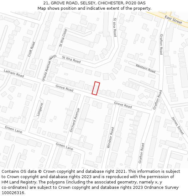 21, GROVE ROAD, SELSEY, CHICHESTER, PO20 0AS: Location map and indicative extent of plot