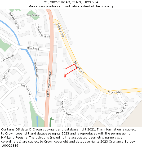 21, GROVE ROAD, TRING, HP23 5HA: Location map and indicative extent of plot
