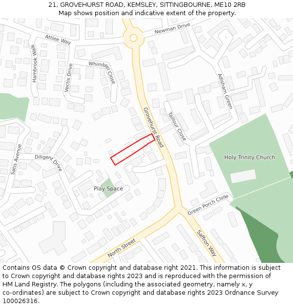 21, GROVEHURST ROAD, KEMSLEY, SITTINGBOURNE, ME10 2RB: Location map and indicative extent of plot