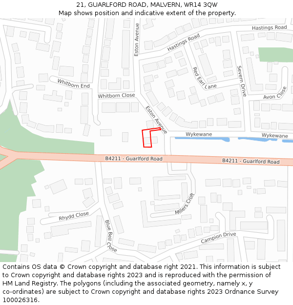 21, GUARLFORD ROAD, MALVERN, WR14 3QW: Location map and indicative extent of plot