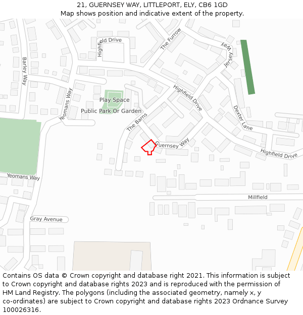 21, GUERNSEY WAY, LITTLEPORT, ELY, CB6 1GD: Location map and indicative extent of plot