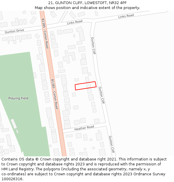21, GUNTON CLIFF, LOWESTOFT, NR32 4PF: Location map and indicative extent of plot