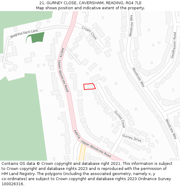 21, GURNEY CLOSE, CAVERSHAM, READING, RG4 7LE: Location map and indicative extent of plot
