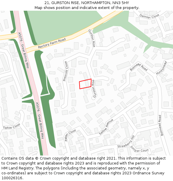 21, GURSTON RISE, NORTHAMPTON, NN3 5HY: Location map and indicative extent of plot