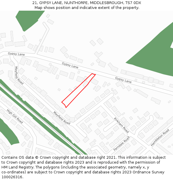 21, GYPSY LANE, NUNTHORPE, MIDDLESBROUGH, TS7 0DX: Location map and indicative extent of plot