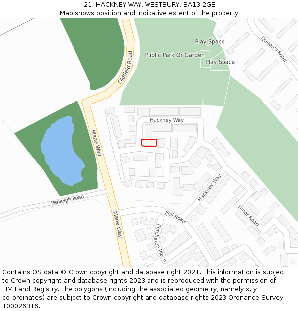 21, HACKNEY WAY, WESTBURY, BA13 2GE: Location map and indicative extent of plot