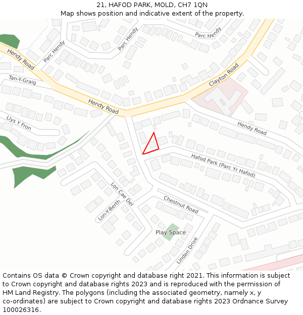 21, HAFOD PARK, MOLD, CH7 1QN: Location map and indicative extent of plot