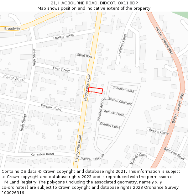 21, HAGBOURNE ROAD, DIDCOT, OX11 8DP: Location map and indicative extent of plot