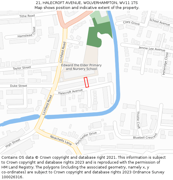 21, HALECROFT AVENUE, WOLVERHAMPTON, WV11 1TS: Location map and indicative extent of plot