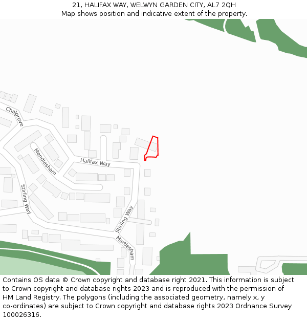 21, HALIFAX WAY, WELWYN GARDEN CITY, AL7 2QH: Location map and indicative extent of plot