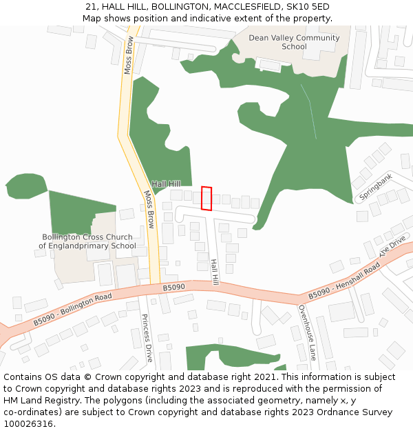 21, HALL HILL, BOLLINGTON, MACCLESFIELD, SK10 5ED: Location map and indicative extent of plot