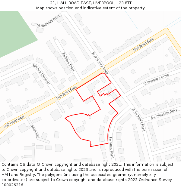 21, HALL ROAD EAST, LIVERPOOL, L23 8TT: Location map and indicative extent of plot