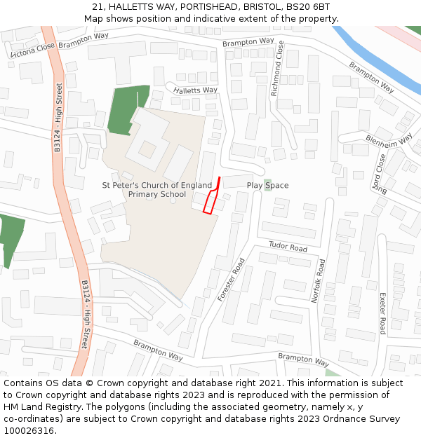 21, HALLETTS WAY, PORTISHEAD, BRISTOL, BS20 6BT: Location map and indicative extent of plot
