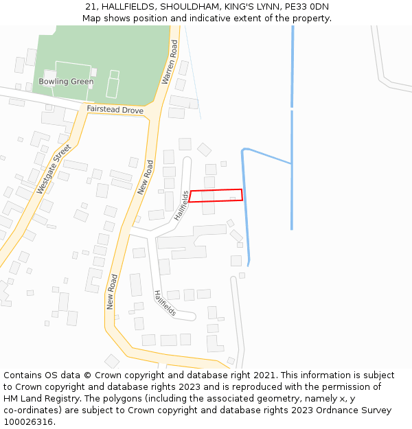 21, HALLFIELDS, SHOULDHAM, KING'S LYNN, PE33 0DN: Location map and indicative extent of plot