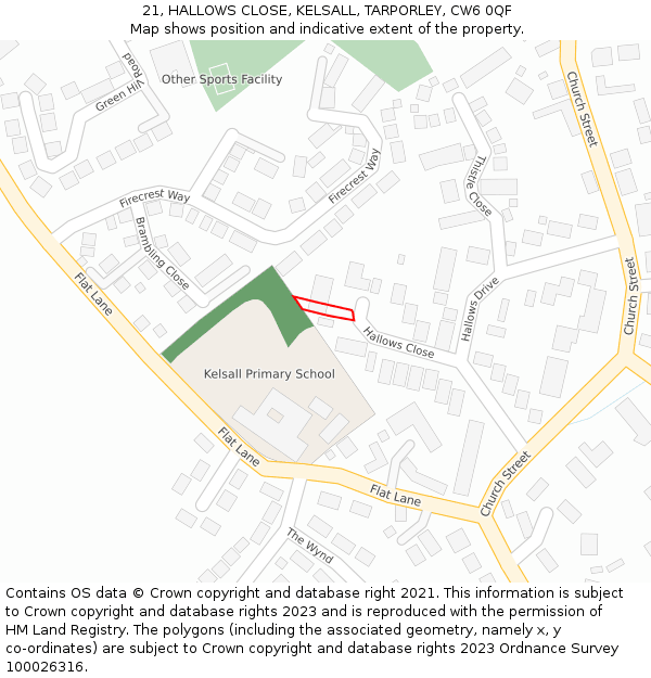 21, HALLOWS CLOSE, KELSALL, TARPORLEY, CW6 0QF: Location map and indicative extent of plot