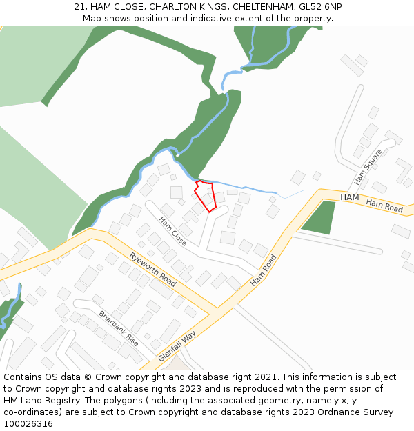 21, HAM CLOSE, CHARLTON KINGS, CHELTENHAM, GL52 6NP: Location map and indicative extent of plot