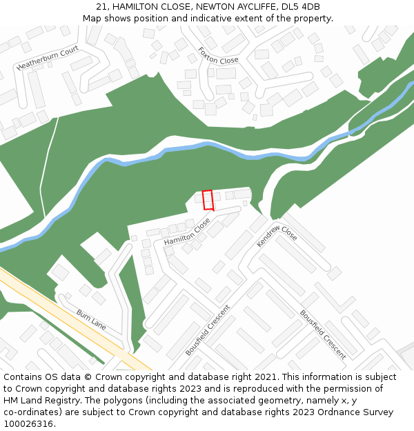 21, HAMILTON CLOSE, NEWTON AYCLIFFE, DL5 4DB: Location map and indicative extent of plot