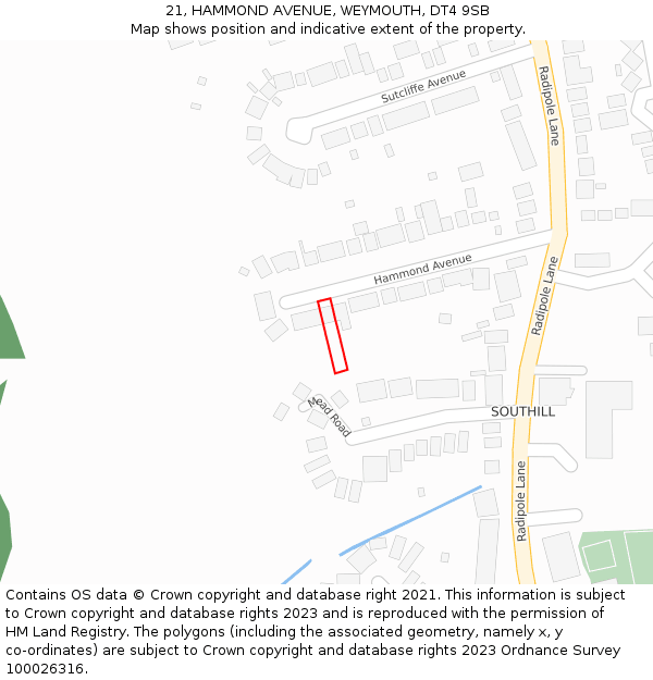 21, HAMMOND AVENUE, WEYMOUTH, DT4 9SB: Location map and indicative extent of plot