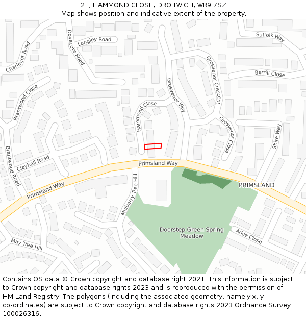 21, HAMMOND CLOSE, DROITWICH, WR9 7SZ: Location map and indicative extent of plot