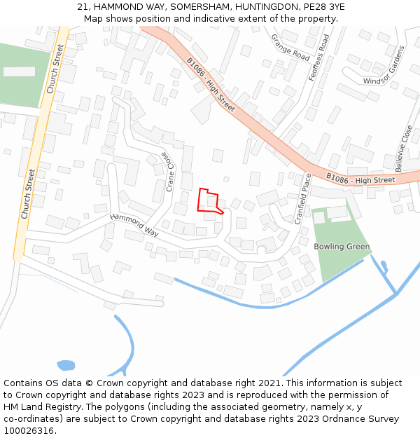 21, HAMMOND WAY, SOMERSHAM, HUNTINGDON, PE28 3YE: Location map and indicative extent of plot