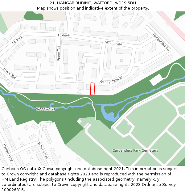 21, HANGAR RUDING, WATFORD, WD19 5BH: Location map and indicative extent of plot