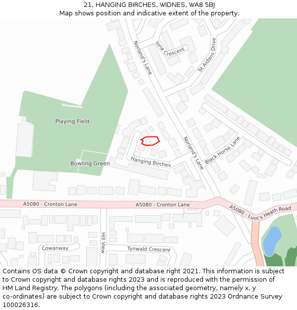 21, HANGING BIRCHES, WIDNES, WA8 5BJ: Location map and indicative extent of plot