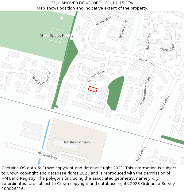 21, HANOVER DRIVE, BROUGH, HU15 1TW: Location map and indicative extent of plot