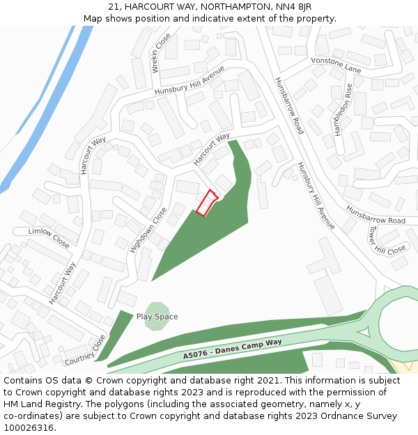 21, HARCOURT WAY, NORTHAMPTON, NN4 8JR: Location map and indicative extent of plot