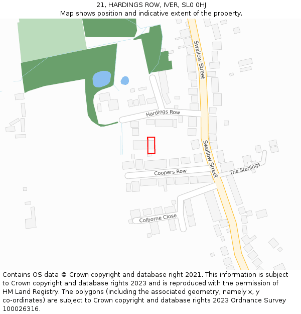 21, HARDINGS ROW, IVER, SL0 0HJ: Location map and indicative extent of plot