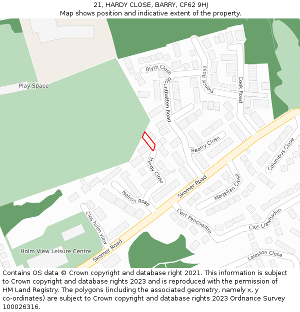 21, HARDY CLOSE, BARRY, CF62 9HJ: Location map and indicative extent of plot