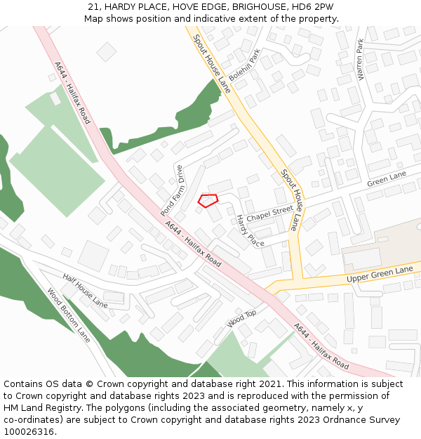 21, HARDY PLACE, HOVE EDGE, BRIGHOUSE, HD6 2PW: Location map and indicative extent of plot