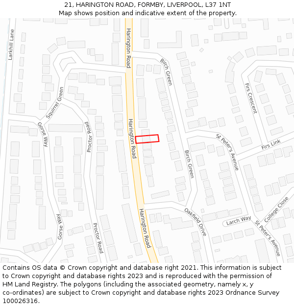 21, HARINGTON ROAD, FORMBY, LIVERPOOL, L37 1NT: Location map and indicative extent of plot