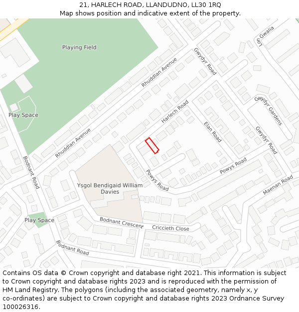 21, HARLECH ROAD, LLANDUDNO, LL30 1RQ: Location map and indicative extent of plot