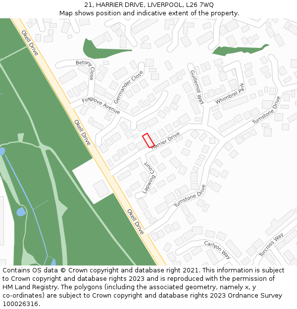21, HARRIER DRIVE, LIVERPOOL, L26 7WQ: Location map and indicative extent of plot