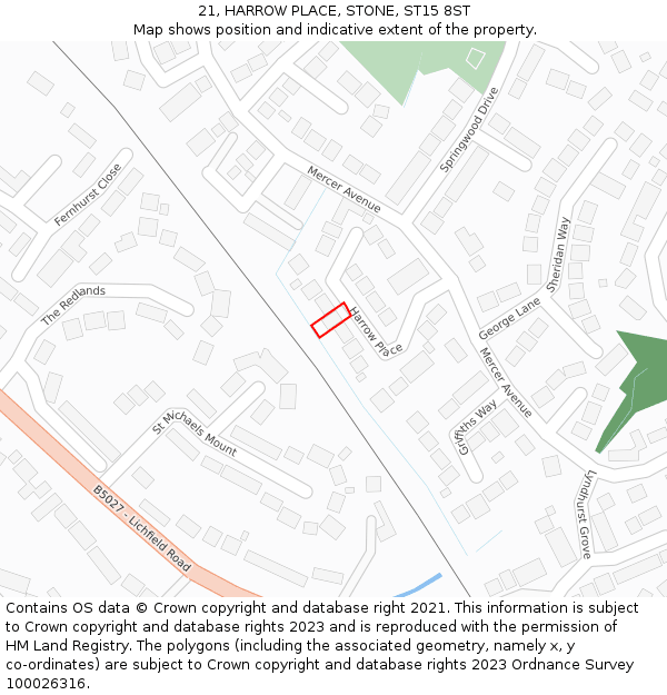21, HARROW PLACE, STONE, ST15 8ST: Location map and indicative extent of plot