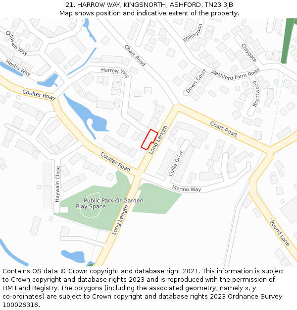 21, HARROW WAY, KINGSNORTH, ASHFORD, TN23 3JB: Location map and indicative extent of plot