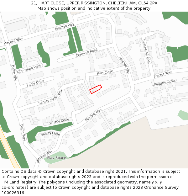 21, HART CLOSE, UPPER RISSINGTON, CHELTENHAM, GL54 2PX: Location map and indicative extent of plot