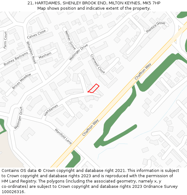 21, HARTDAMES, SHENLEY BROOK END, MILTON KEYNES, MK5 7HP: Location map and indicative extent of plot